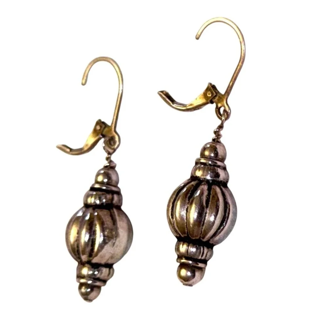 Sterling Melon Bead Leverback Earrings Mid Century Artisan Silver Earrings